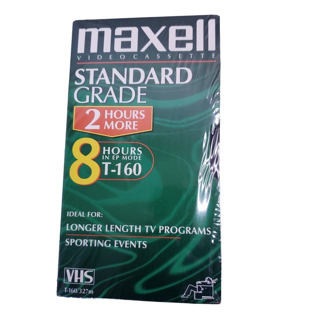 Maxell T-160 VHS Blank Tape 8 Hour Standard Grade Video Cassette New Sealed